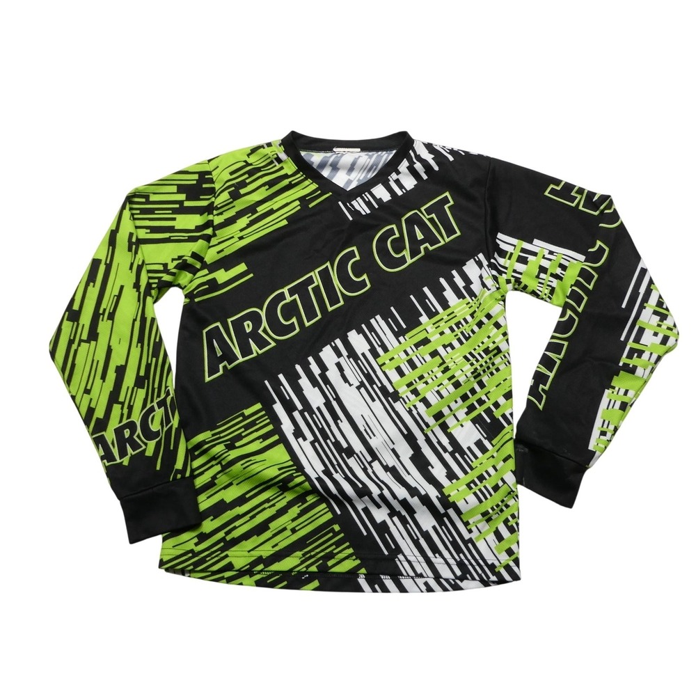 Arctic Cat Jersey Shirt Youth Large Black Green Long Sleeve Snowmobile Racing